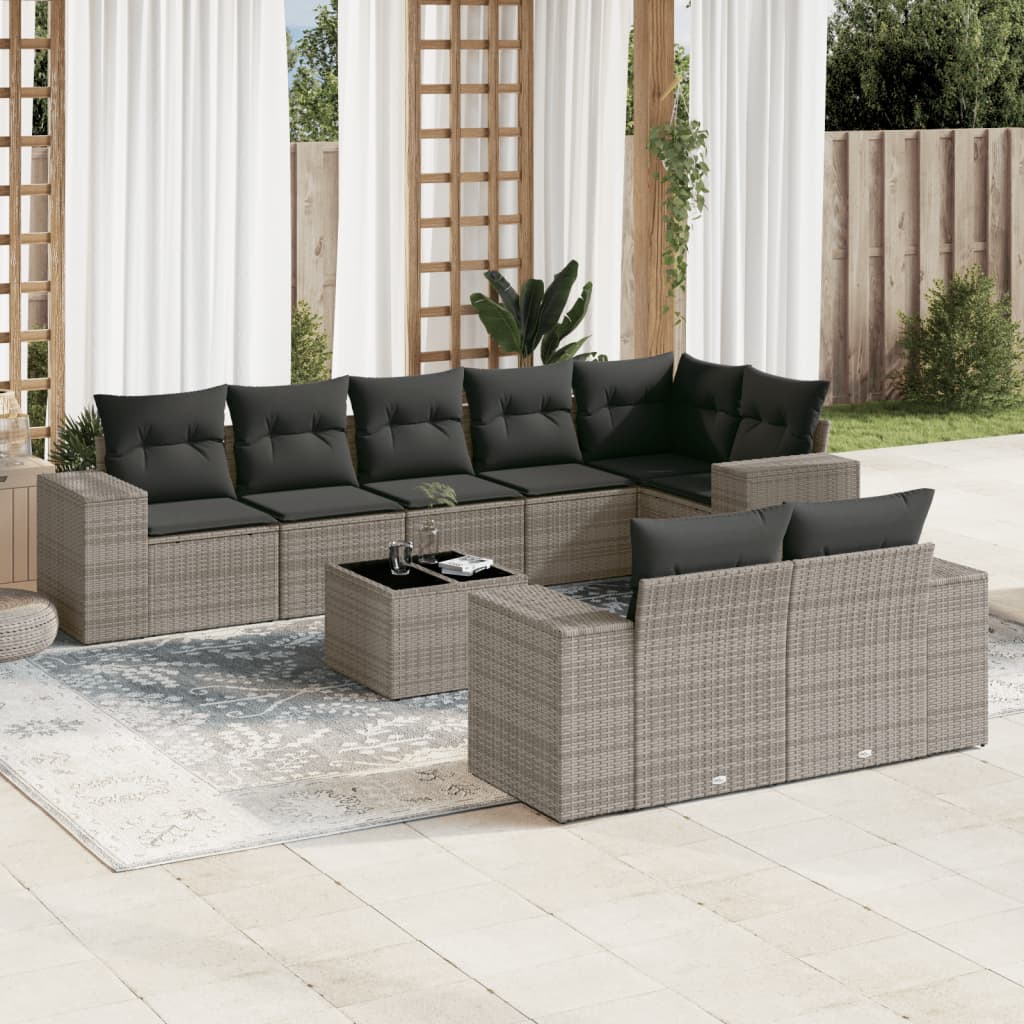 Set Divano da Giardino 9 pz con Cuscini Grigio in Polyrattancod mxl 112910