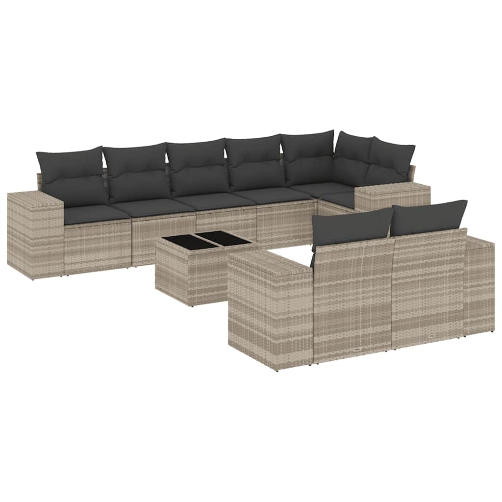 Set Divano da Giardino 9pz con Cuscini Grigio Chiaro Polyrattan 3222831