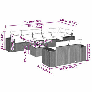 Set Divano da Giardino 9pz con Cuscini Grigio Chiaro Polyrattan 3222831