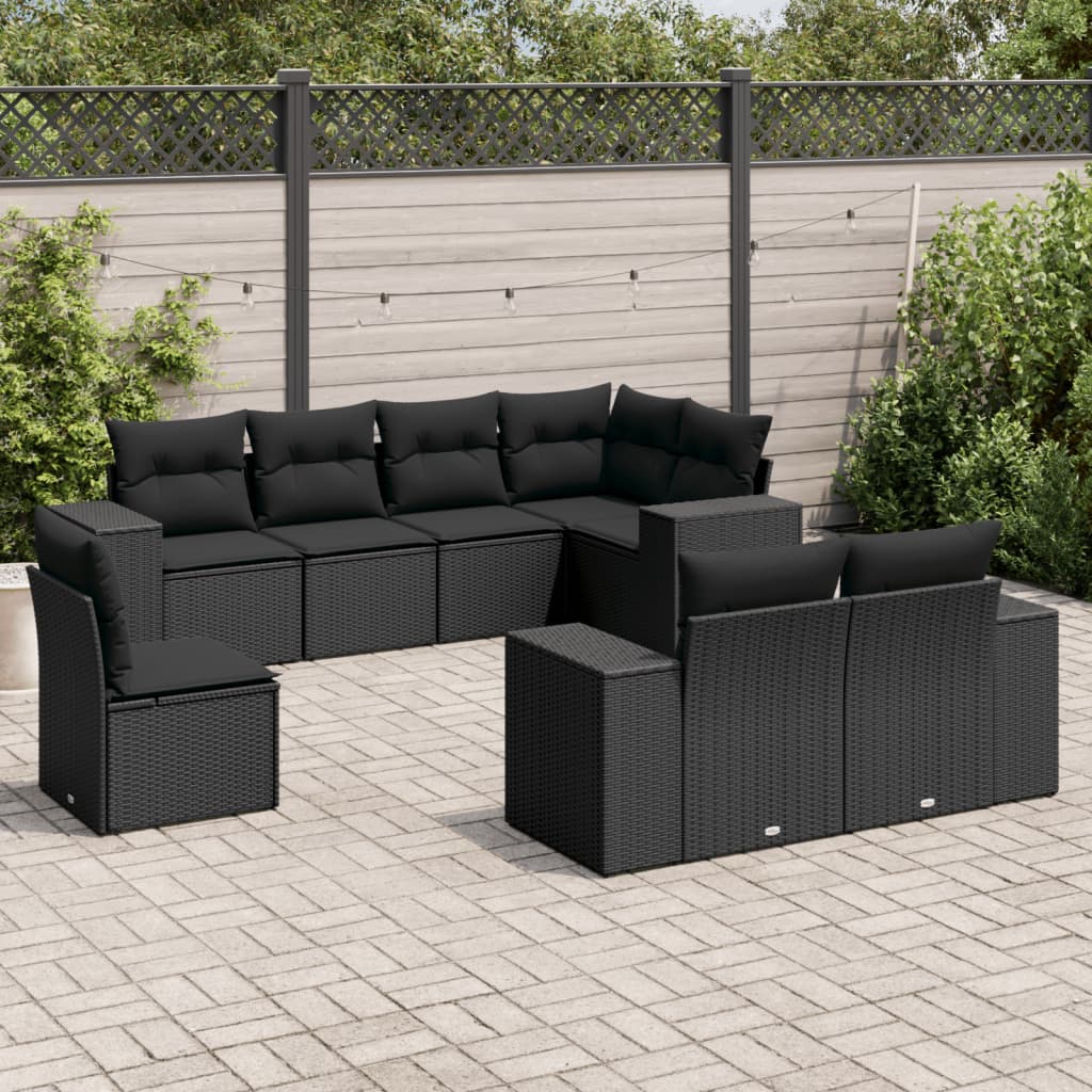 Set Divani da Giardino con Cuscini 8 pz Nero in Polyrattancod mxl 114225