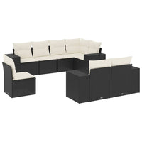 Set Divani da Giardino con Cuscini 8 pz Nero in Polyrattan 3222835