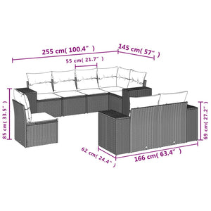 Set Divani da Giardino con Cuscini 8 pz Nero in Polyrattan 3222835