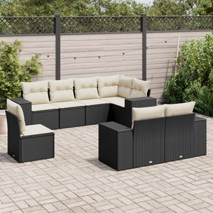 Set Divani da Giardino con Cuscini 8 pz Nero in Polyrattan 3222835