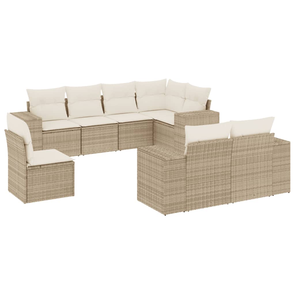 Set Divano da Giardino 8 pz con Cuscini Beige in Polyrattan 3222837