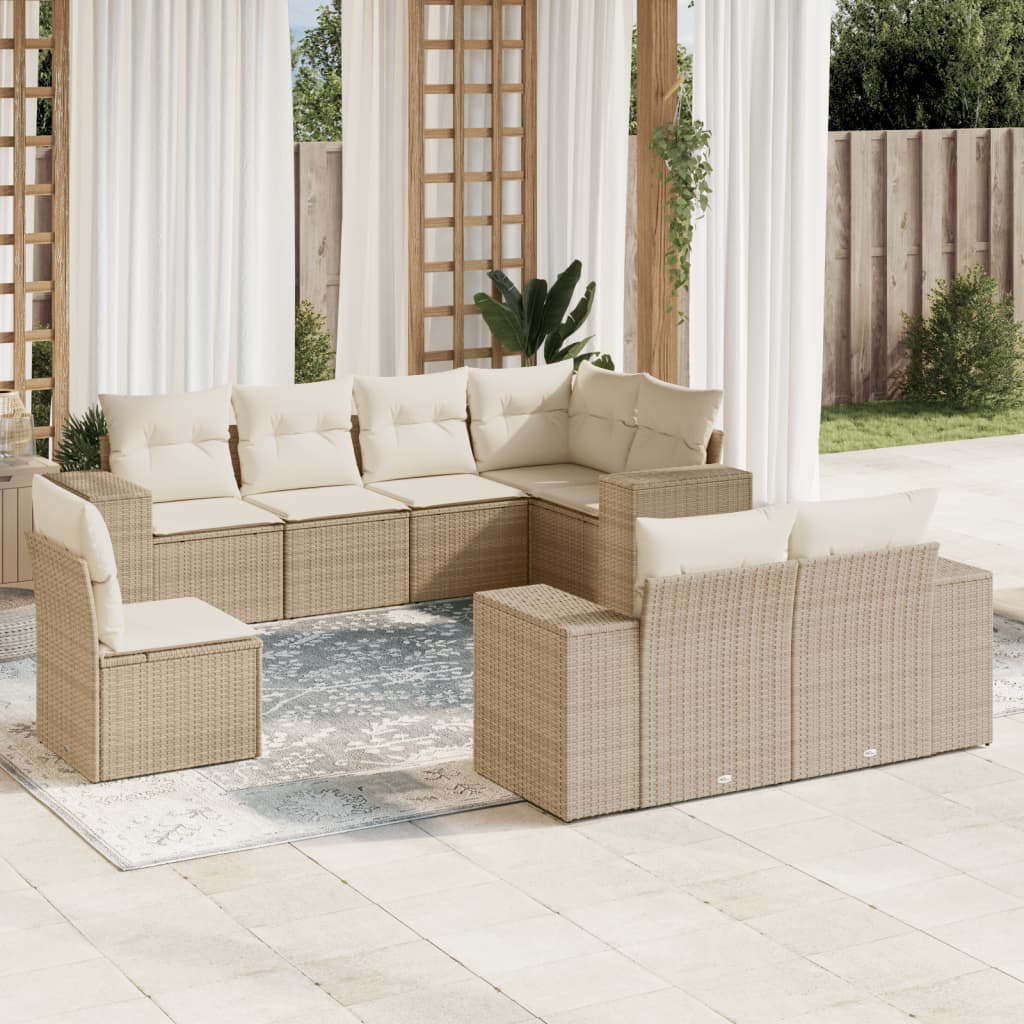 Set Divano da Giardino 8 pz con Cuscini Beige in Polyrattan 3222837