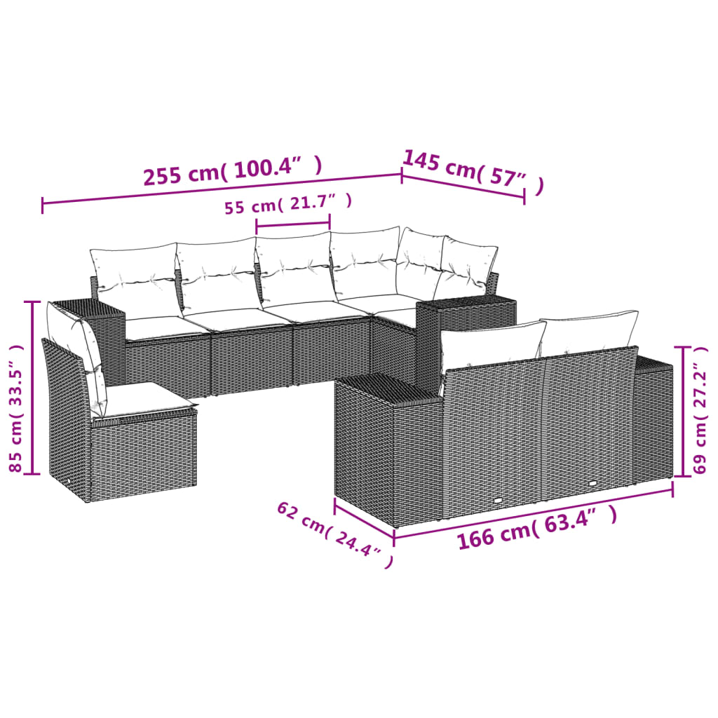 Set Divano da Giardino 8 pz con Cuscini Grigio in Polyrattan 3222839