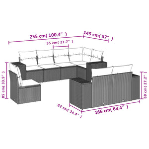 Set Divano da Giardino 8 pz con Cuscini Grigio in Polyrattan 3222839