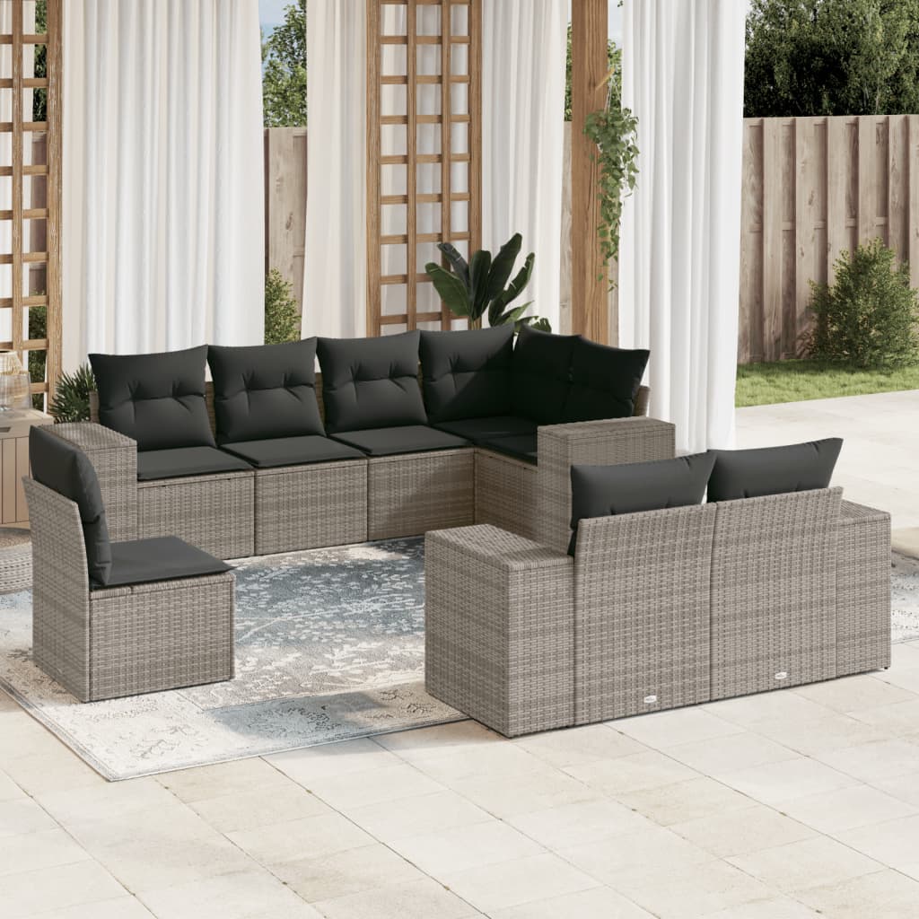 Set Divano da Giardino 8 pz con Cuscini Grigio in Polyrattan 3222839