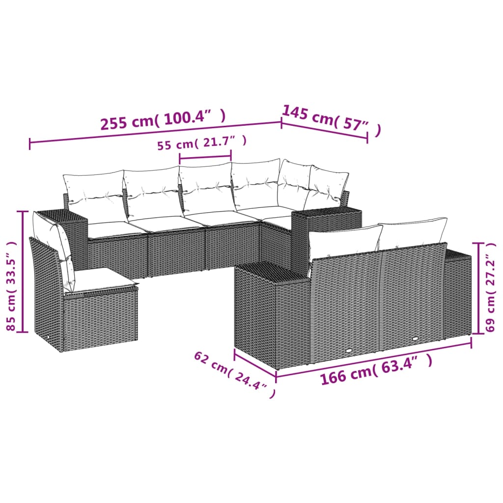 Set Divano da Giardino 8pz con Cuscini Grigio Chiaro Polyrattan 3222841