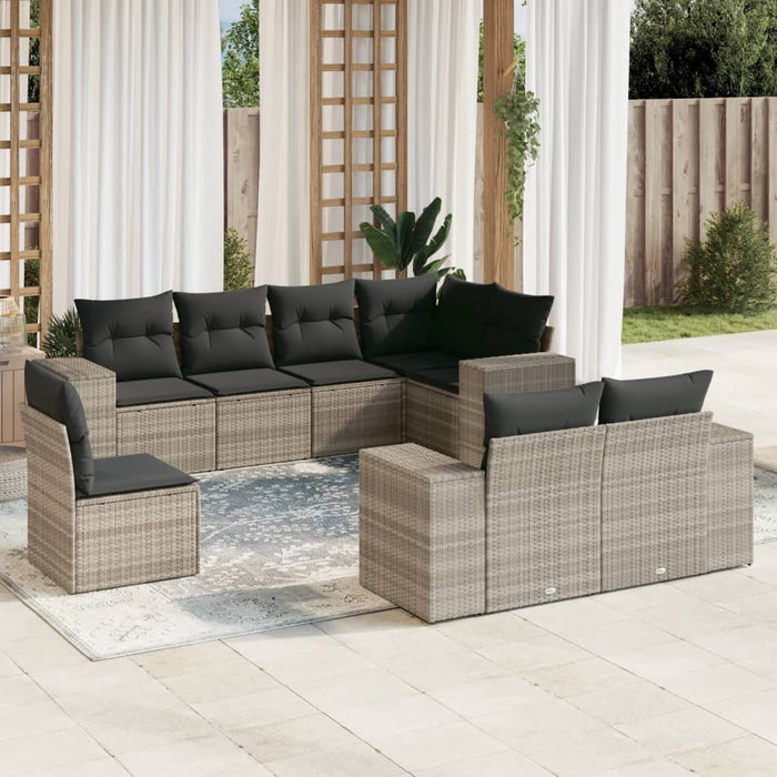 Set Divano da Giardino 8pz con Cuscini Grigio Chiaro Polyrattan 3222841