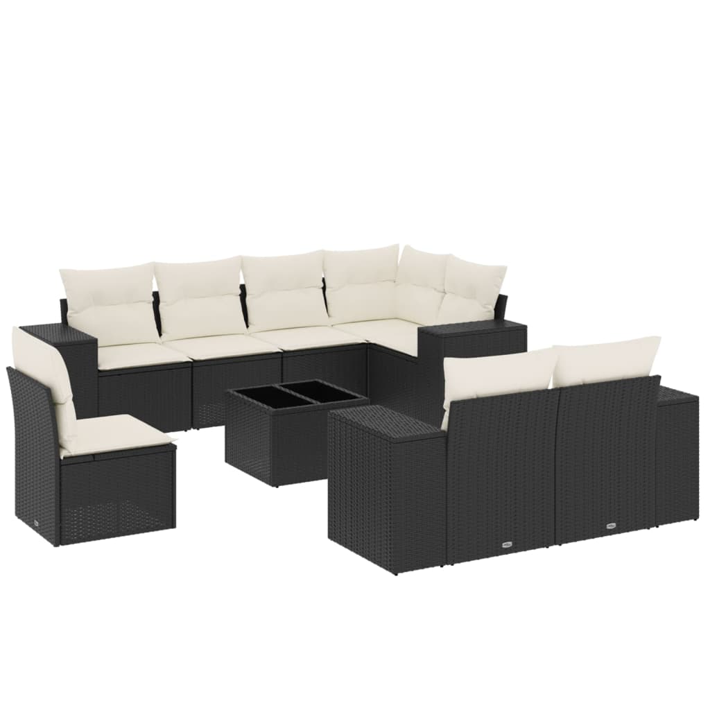 Set Divani da Giardino 9 pz con Cuscini Nero in Polyrattan 3222845