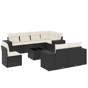 Set Divani da Giardino 9 pz con Cuscini Nero in Polyrattan 3222845