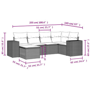 Set Divano da Giardino 6 pz con Cuscini Beige in Polyrattan 3222858