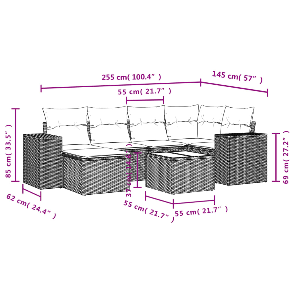 Set Divani da Giardino con Cuscini 7pz Nero Polyrattan 3222864