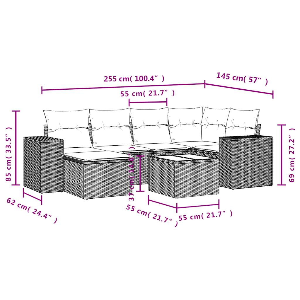 Set Divani da Giardino 7 pz con Cuscini Beige in Polyrattan 3222867