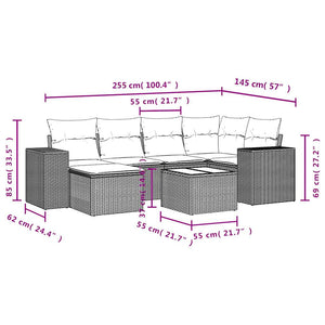 Set Divani da Giardino 7 pz con Cuscini Beige in Polyrattan 3222867