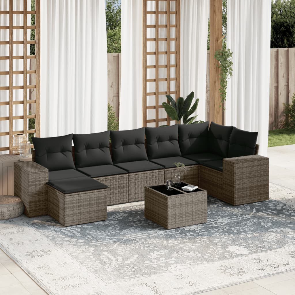 Set Divano da Giardino 8 pz con Cuscini Grigio in Polyrattancod mxl 91865