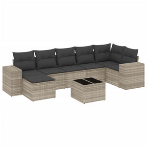 Set Divano da Giardino 8pz con Cuscini Grigio Chiaro Polyrattan 3222891