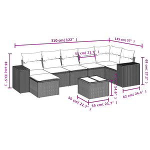 Set Divano da Giardino 8pz con Cuscini Grigio Chiaro Polyrattan 3222891