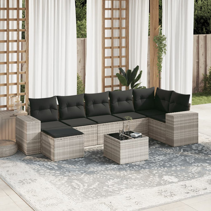 Set Divano da Giardino 8pz con Cuscini Grigio Chiaro Polyrattan 3222891