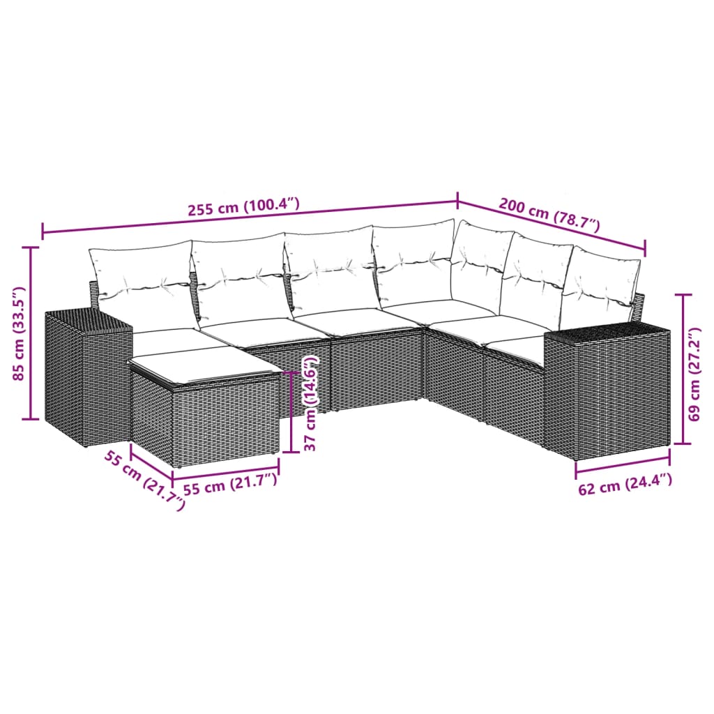 Set Divani da Giardino con Cuscini 7pz Nero Polyrattan 3222895