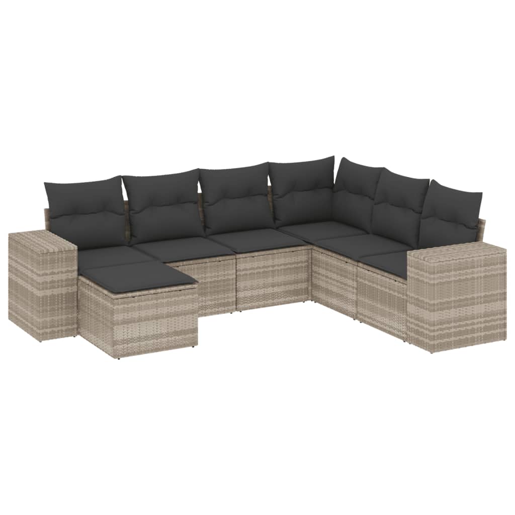 Set Divani da Giardino 7pz con Cuscini Grigio Chiaro Polyrattan 3222901