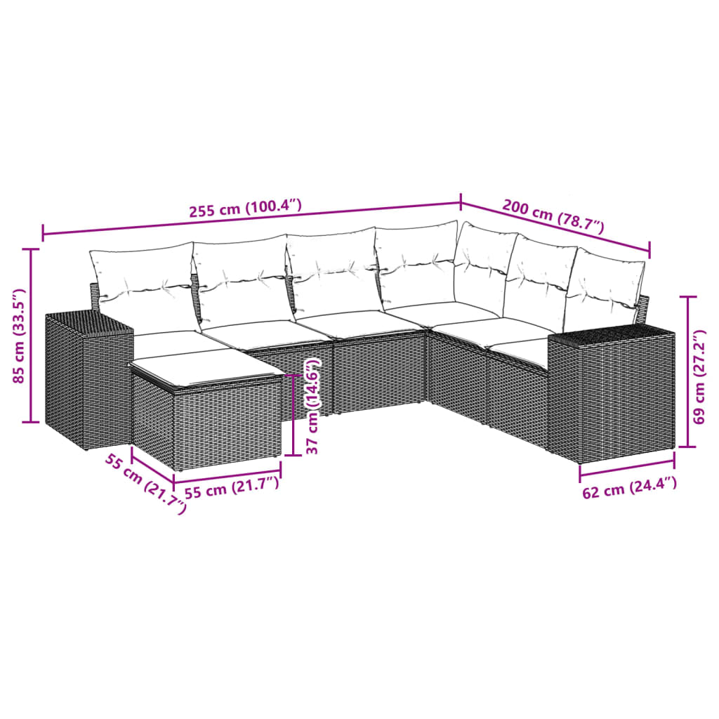 Set Divani da Giardino 7pz con Cuscini Grigio Chiaro Polyrattan 3222901