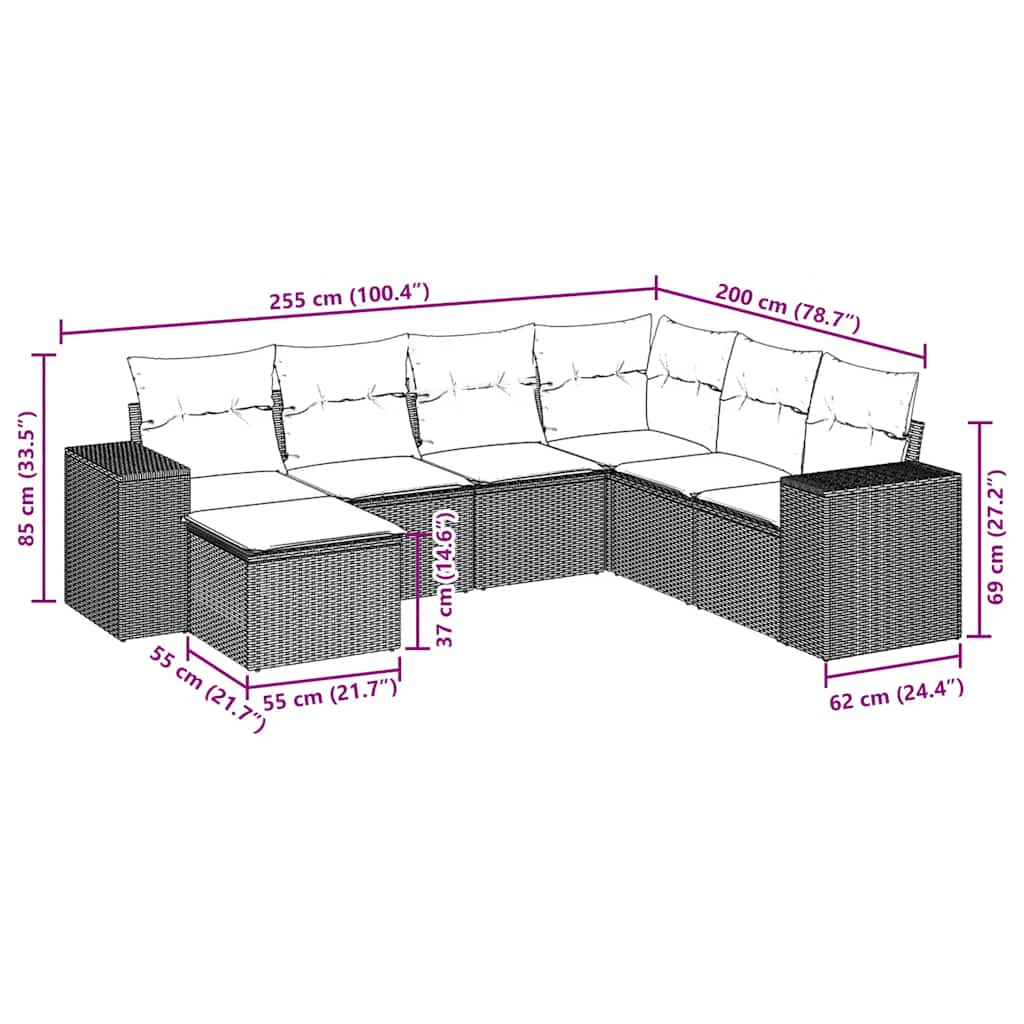 Set Divani da Giardino 7pz con Cuscini Grigio Chiaro Polyrattan 3222901