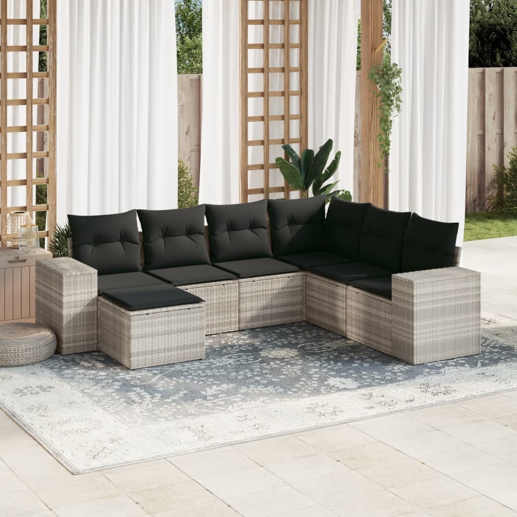 Set Divani da Giardino 7pz con Cuscini Grigio Chiaro Polyrattan 3222901