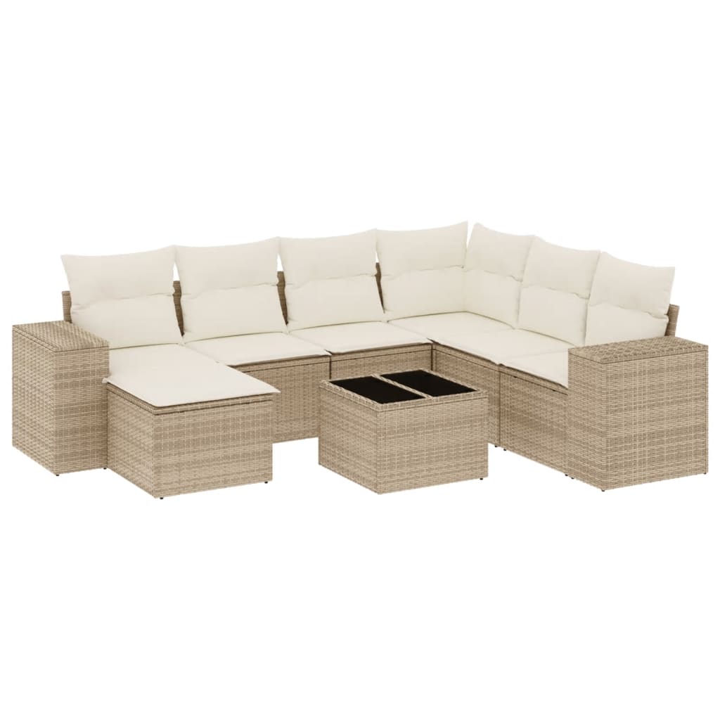 Set Divano da Giardino 8 pz con Cuscini Beige in Polyrattan 3222907