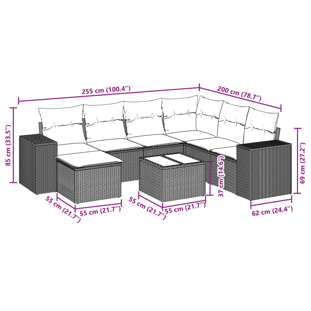 Set Divano da Giardino 8 pz con Cuscini Beige in Polyrattan 3222907