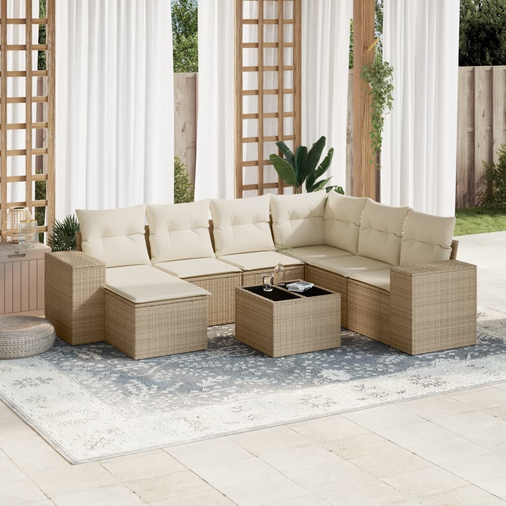 Set Divano da Giardino 8 pz con Cuscini Beige in Polyrattan 3222907