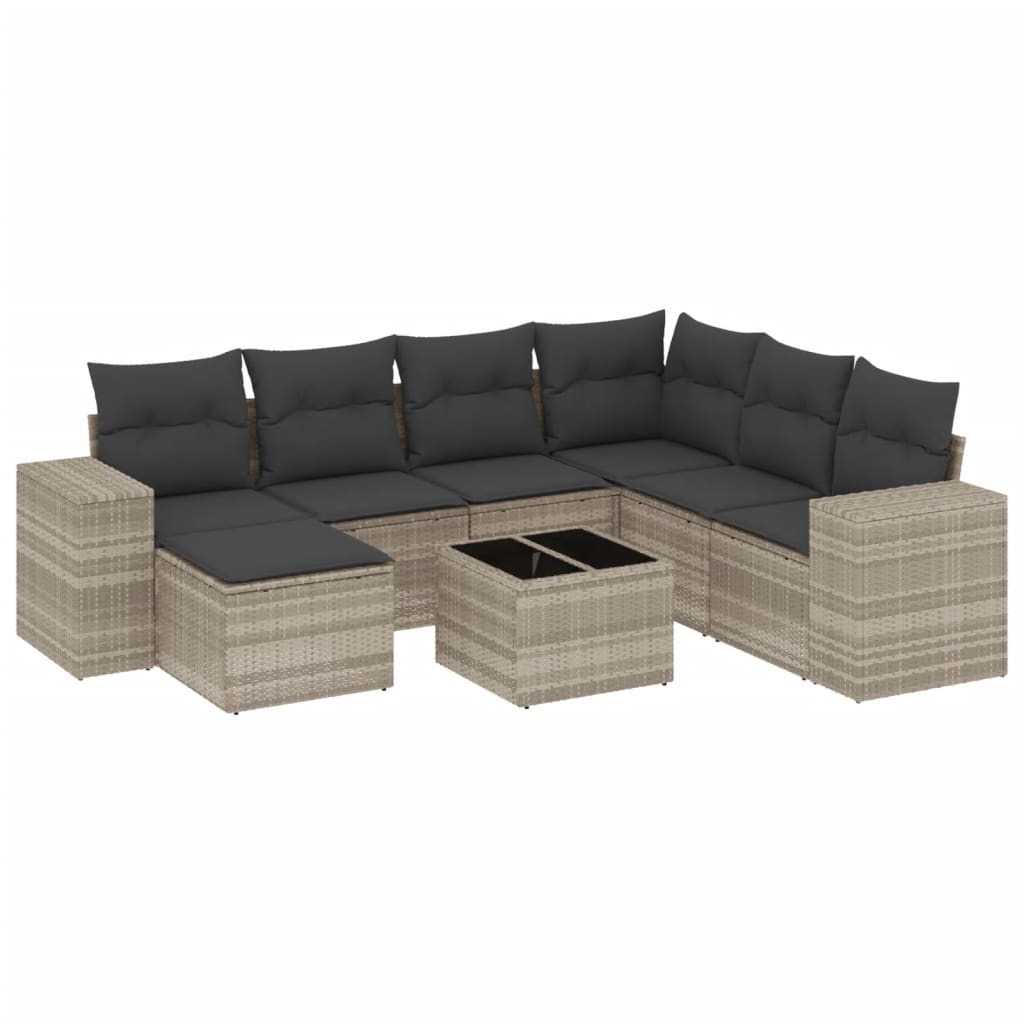 Set Divano da Giardino 8pz con Cuscini Grigio Chiaro Polyrattan 3222911