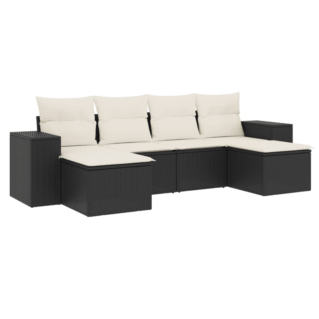 Set Divano da Giardino 6 pz con Cuscini Nero in Polyrattan 3222915