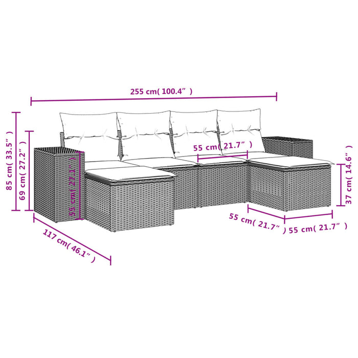 Set Divano da Giardino 6 pz con Cuscini Nero in Polyrattan 3222915