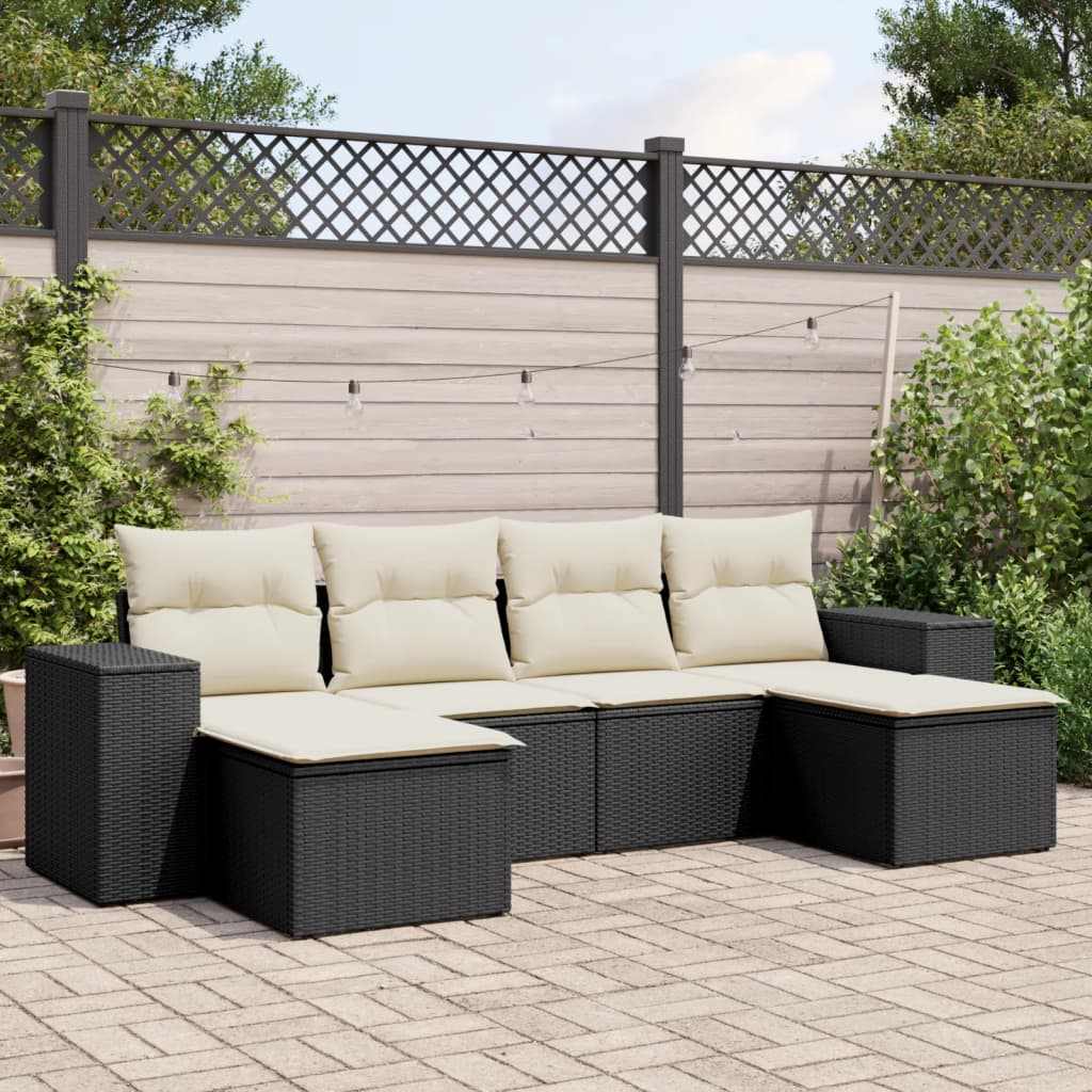 Set Divano da Giardino 6 pz con Cuscini Nero in Polyrattan 3222915