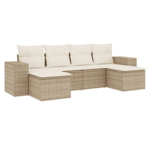 Set Divano da Giardino 6 pz con Cuscini Beige in Polyrattan 3222917