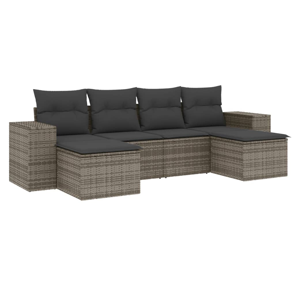 Set Divano da Giardino 6 pz con Cuscini Grigio in Polyrattan 3222919