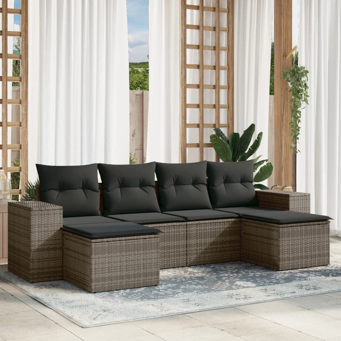 Set Divano da Giardino 6 pz con Cuscini Grigio in Polyrattan 3222919