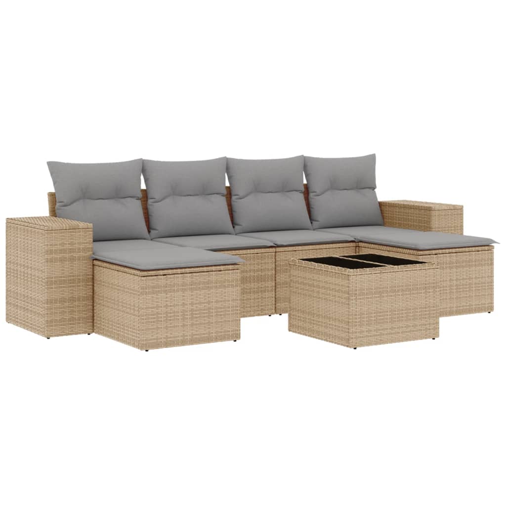 Set Divani da Giardino 7 pz con Cuscini Beige in Polyrattan 3222928