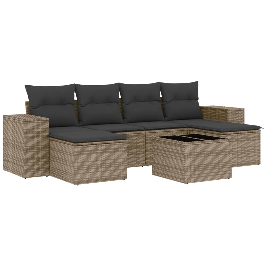 Set Divani da Giardino 7 pz con Cuscini Grigio in Polyrattan 3222929