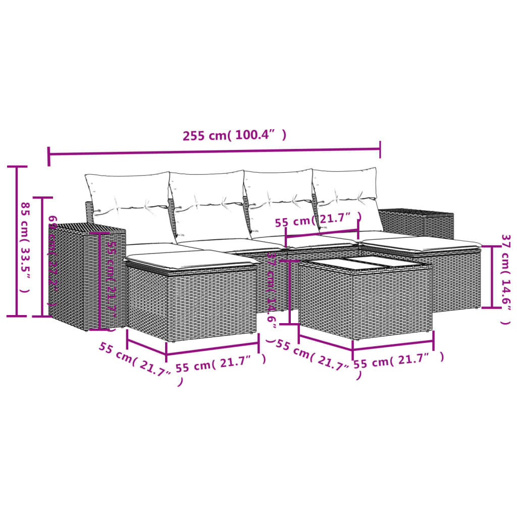 Set Divani da Giardino 7 pz con Cuscini Grigio in Polyrattan 3222929