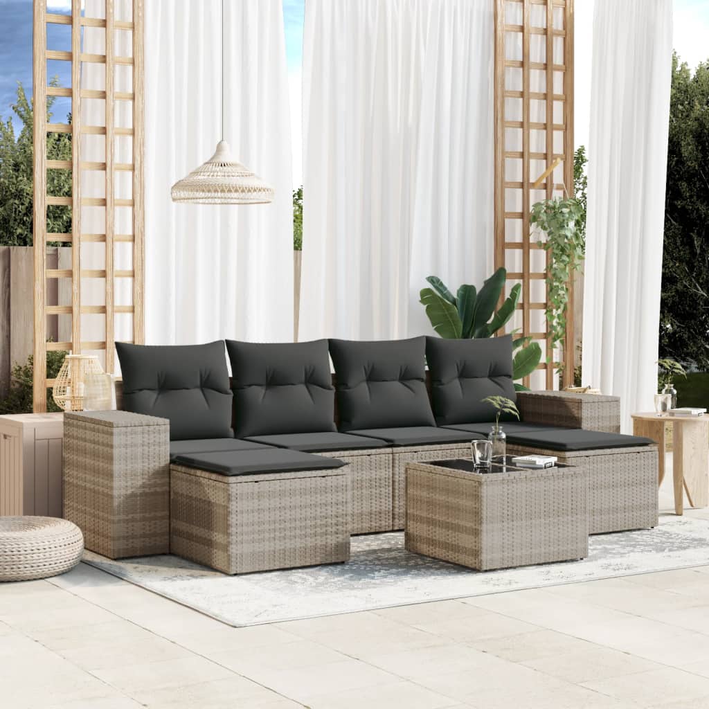 Set Divani da Giardino 7pz con Cuscini Grigio Chiaro Polyrattan 3222931