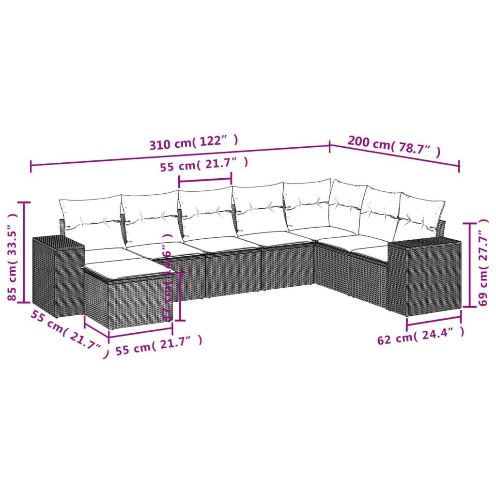 Set Divano da Giardino 8 pz con Cuscini Beige in Polyrattan 3222957