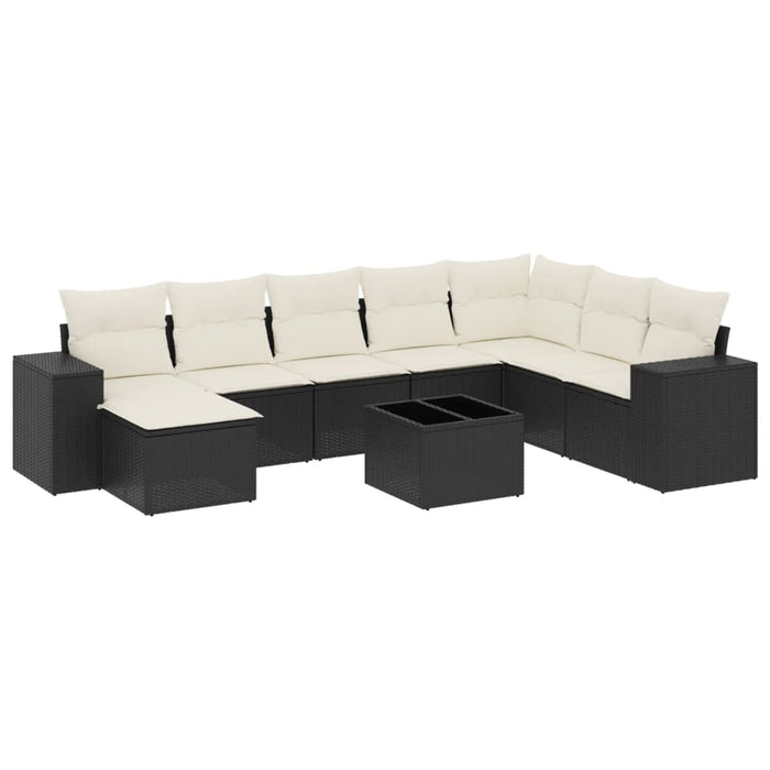 Set Divani da Giardino 9 pz con Cuscini Nero in Polyrattan 3222965