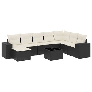 Set Divani da Giardino 9 pz con Cuscini Nero in Polyrattancod mxl 116675