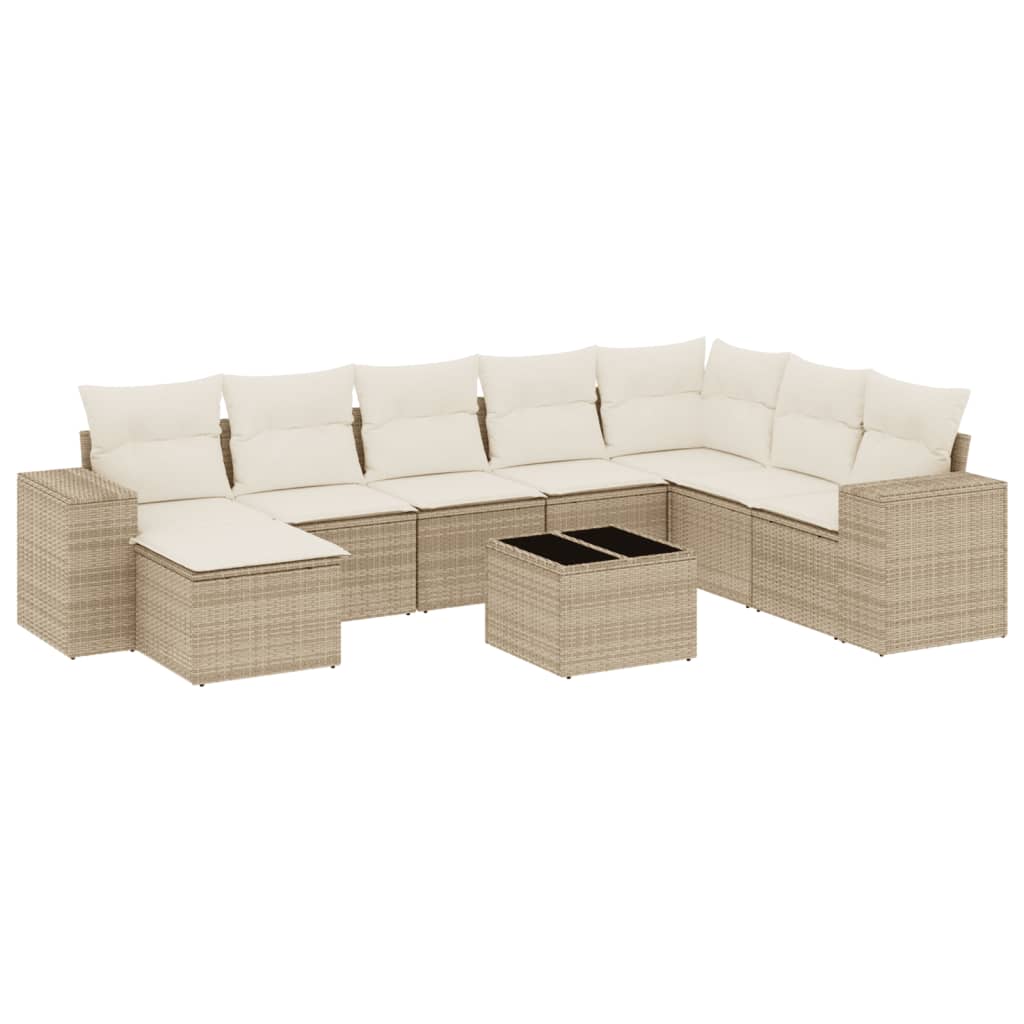 Set Divano da Giardino 9 pz con Cuscini Beige in Polyrattancod mxl 114346