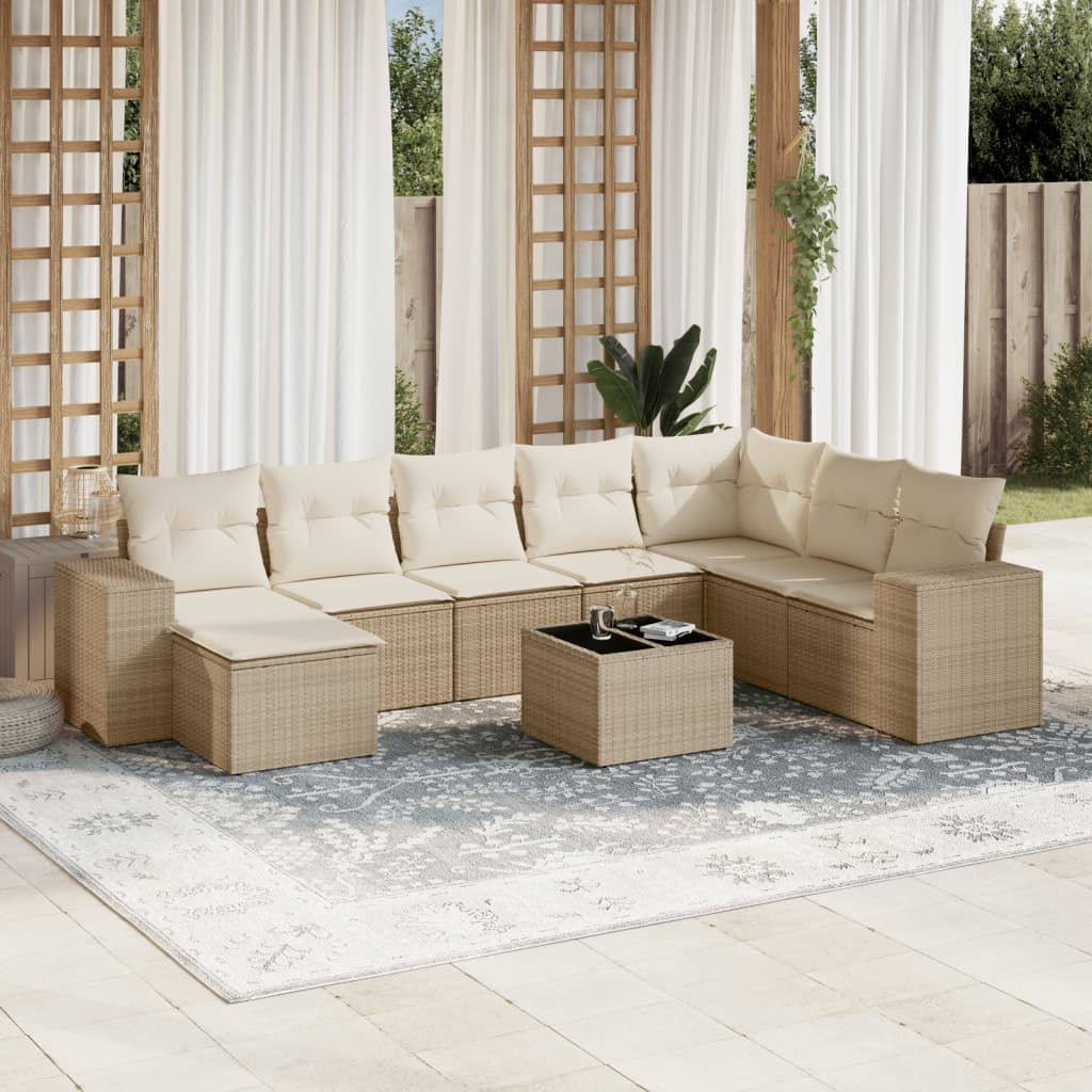 Set Divano da Giardino 9 pz con Cuscini Beige in Polyrattancod mxl 114346