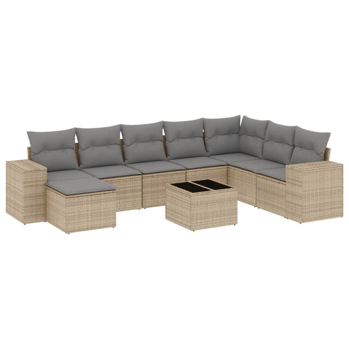 Set Divano da Giardino 9 pz con Cuscini Beige in Polyrattan 3222968