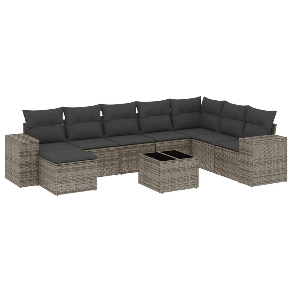 Set Divano da Giardino 9 pz con Cuscini Grigio in Polyrattan 3222969